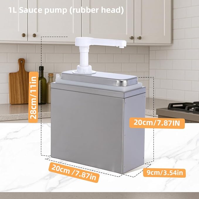 1.06 Quart Condiment Dispenser Pump,Syrup Pump Dispenser with Measuring Cup, Large Capacity Detachable Leak-Proof Design for Sauce, Honey, Syrup,Soy Sauce,Mustard,Cheese (1.06 QT, 1 pumphead)