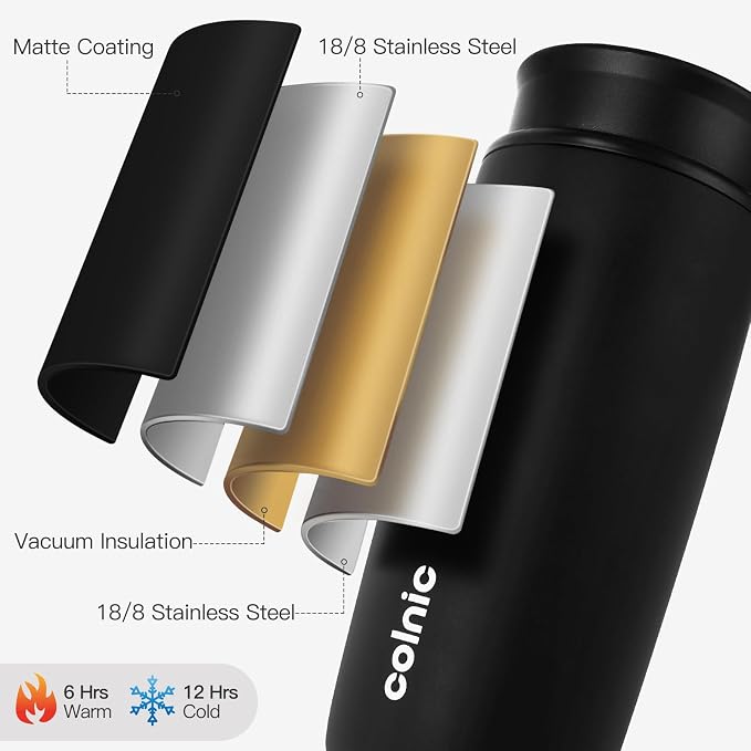 Travel Coffee Mug with 360°Lid, 12 oz Coffee Tumbler Insulated Travel Mugs for Hot and Cold, Vacuum Insulated Stainless Steel Coffee Cup Leak Proof Spill Proof-Matte Black - Image 7