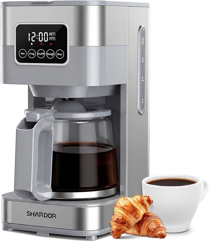 SHARDOR 10-Cup Programmable Coffee Maker, Regular & Strong Brew Drip Coffee Machine for Home and Office, Auto Shut Off, Permanent Filter (gray) by Shardor