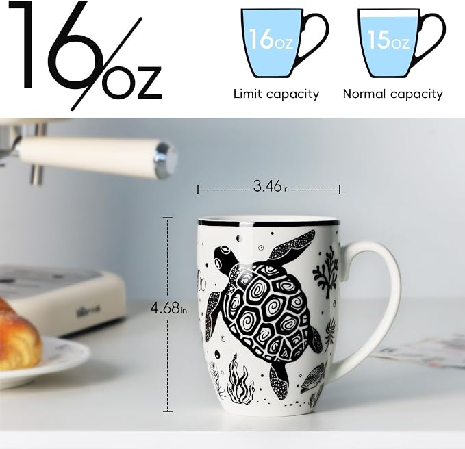 Cute Gifts 16 oz Coffee Mug Sea Turtle and Octopus, Funny Boho Tea Mugs for Women, Large Ceramic Coffee Cups for Chrismas - Image 2