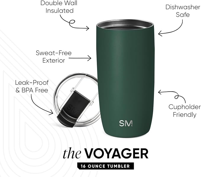 Simple Modern Travel Coffee Mug with Lid | 16oz | Green | Voyager Coffee Cup, Coffee Tumbler for Hot & Iced Drinks | Insulated Stainless Steel Travel Mug | Forest - Image 2