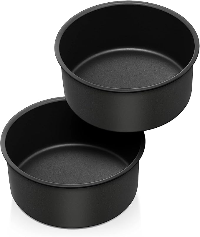P&P CHEF 6 Inch Cake Pan Set, 2Pcs Non-stick Round Baking Cake Pans Tins | Stainless Steel Core & Nonstick Coating, Good for Baking Layer Tier Cakes for Birthday Wedding, Deep Side & One-piece Design by PPCHEF