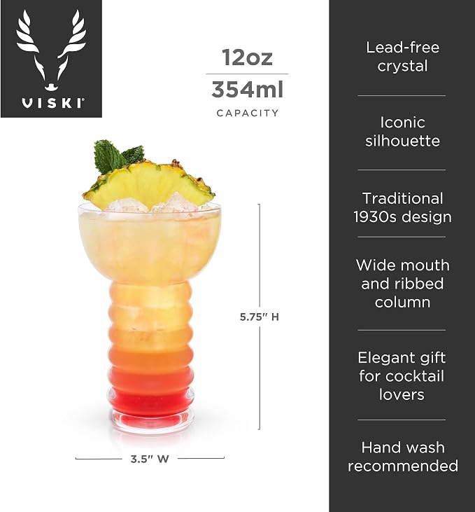 Viski Pacific Crystal Pearl Diver Tropical Tiki Tumbler Set of 2 - Premium Crystal Clear Glass, Stylish Tiki Glasses for Cocktails Gift Set, 12 oz - Image 3