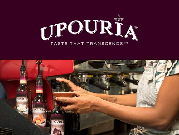 Upouria French Vanilla Coffee Syrup Flavoring, 100% Vegan, Gluten-Free, Kosher, 750 mL Bottle (Pack of 2) with Coffee Syrup Pump