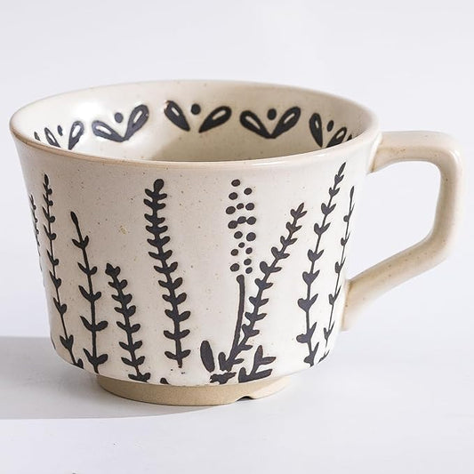 Small Ceramic Mug, 11oz - Vintage Cup Mug for Coffee Milk Latte Cappuccino Tea, Plant Porcelain Cup Dishwasher Microwave Freezer Safe Stoneware 1 PC Black Leaf Cup by Tvvtuww