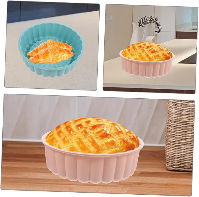 SECFOU 2pcs Round Silicone Cake Pan Non-stick Flower Shaped Molds for Cheesecake Brownies Tarts and Pies Food-grade High-temperature Resistant up to Pink and Lake Blue - Image 9