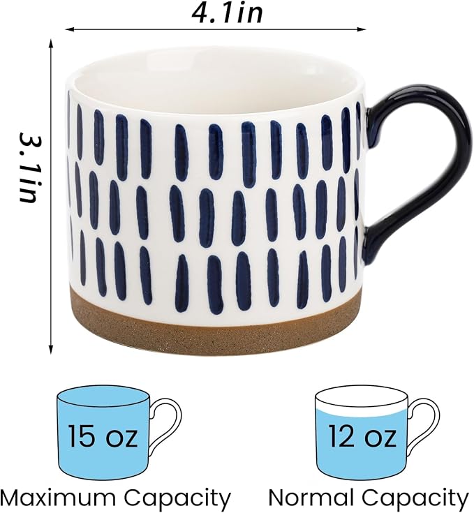 SOUJOY Set of 4 Large Ceramic Coffee Mugs, 15 Oz Hand Painted Coffee Cups with Handles, Vintage Glazed Porcelain Soup Mugs for Tea, Hot or Cold Drinks, Best Gifts for Birthday, Thanksgiving, Christmas - Image 2