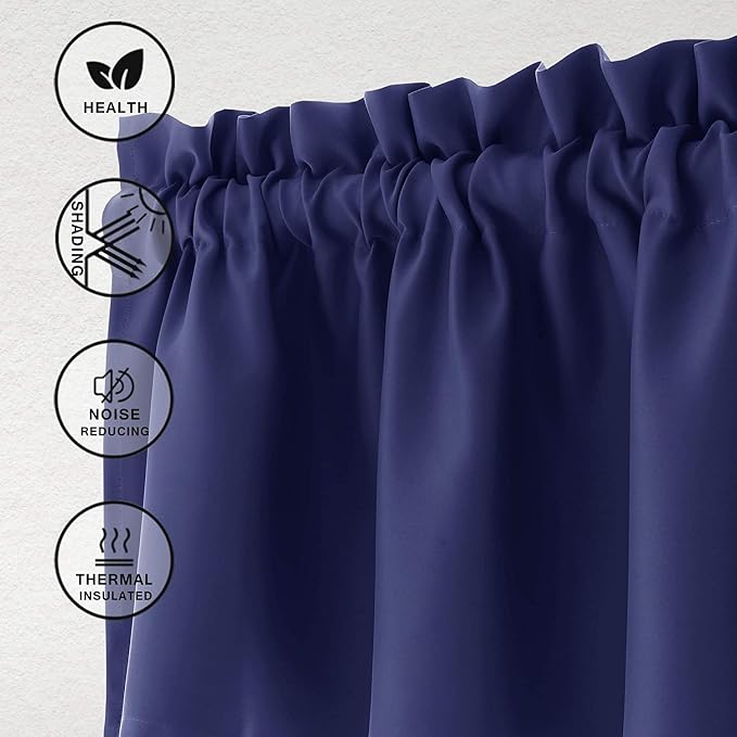 Hiasan Navy Blue Valance Curtains Blackout Thermal Insulated Rod Pocket Window Valances for Kitchen, 42 x 12 Inches Length, 1 Panel - Image 2