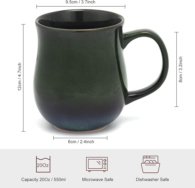 20 Oz Large Ceramic Coffee Mugs with Handle(Ink Green) | 600ml Handmade Tea Cup for Office and Home, Microwave and Dishwasher Safe, Cup for Hot Cold Drinking - Image 2
