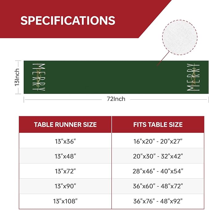 ONWAY Merry Christmas Gold Table Runner Winter Xmas Holiday Kitchen Dining Farmhouse Table Decor for Indoor Outdoor Home Party Decorations 13x72 Inch Green - Image 5
