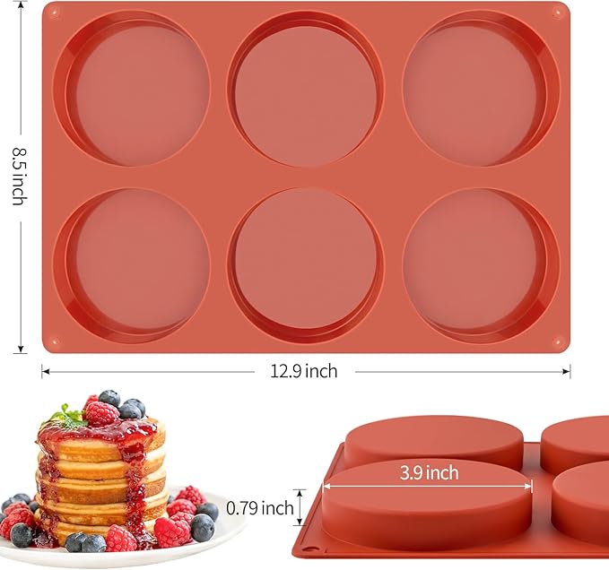 Ocmoiy 4 Inch Silicone Egg Mold for Breakfast Sandwiches, 2 Pack Non-Stick Silicone Muffin Top/Hamburger Bun Pan, Large Eggs Bites Molds for Oven Baking Egg Patty, Pancake, Frittata