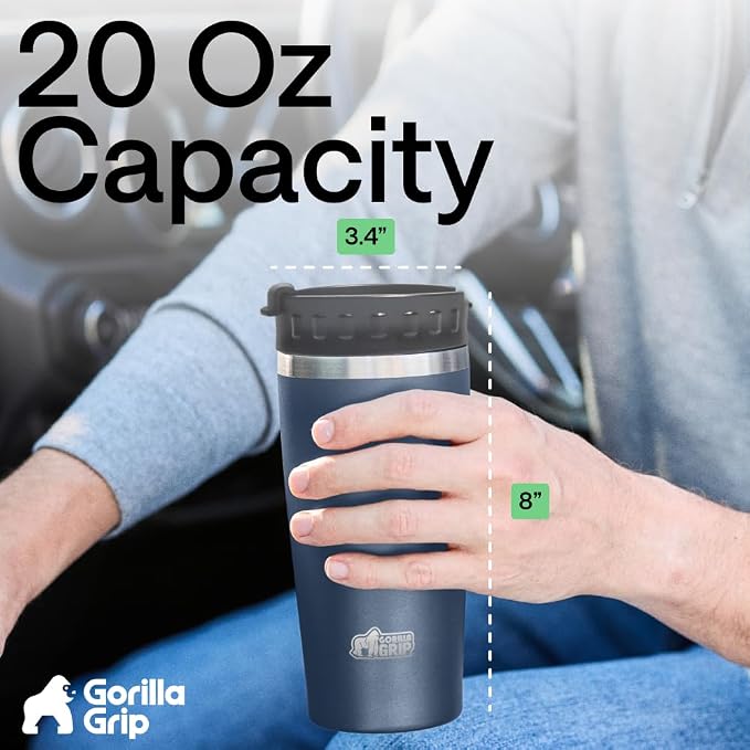 GORILLA GRIP 304 Stainless Steel Double Insulated Travel Coffee Mug, Leakproof Lid with Smooth Sip Top, Prevent Spills, Dent & Rust Resistant Reusable Tumbler Cup, Thermal Mugs for Drinks, 20oz, Navy - Image 6
