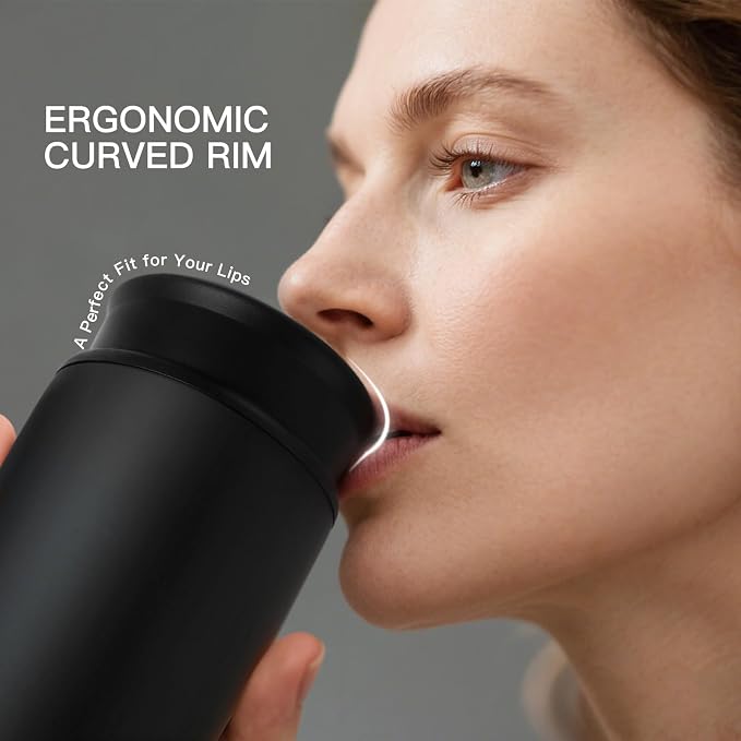 Travel Coffee Mug with 360°Lid, 12 oz Coffee Tumbler Insulated Travel Mugs for Hot and Cold, Vacuum Insulated Stainless Steel Coffee Cup Leak Proof Spill Proof-Matte Black - Image 8