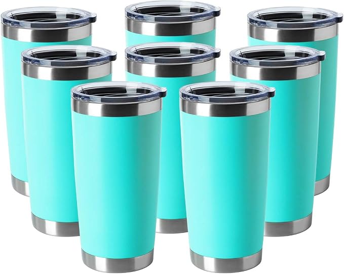 HASLE OUTFITTERS 20oz Tumblers Bulk Stainless Steel Cup with Lid Double Wall Vacuum Insulated Coffee Mug for Cold & Hot Drinks 8 Pack, Light Blue by HASLEOUTFITTERS