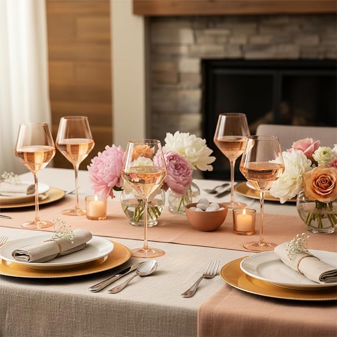 Peach Color Wine Glasses Set 6-16oz Blush Pink Wine Glass with Stem-Hand Made Light Peach Wine Glass-Unique Pastel Pink Wine Glasses for Women Party - Image 6