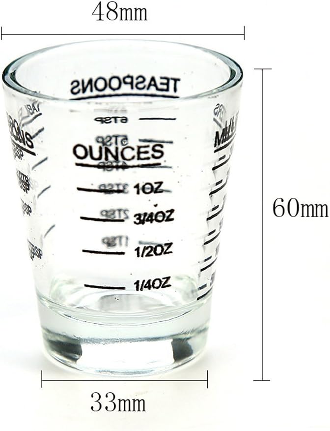 BCnmviku 2 PACK Red line Square Cup Espresso Shot Glasses Measuring Cup Liquid Heavy Glass for Baristas 2oz for Single Shot of Ristrettos