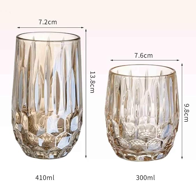 Water Glasses Textured Crystal Glass Cups, 2 Size Clear Fancy Glassware for Cocktail Tea Water Beer Soda Beverages for Home Kitchen，Bruin Large - Image 2