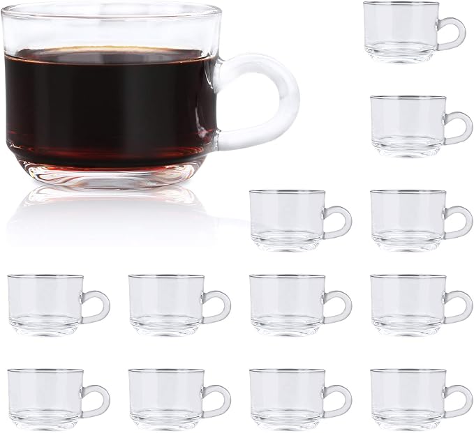 Clear Coffee Mug With Handle 6 oz, Glass Tea Latte Cappuccino Mug Set of 12 | Premium Clear Glass Coffee Cups, Tea Mugs for Hot & Cold Beverages, Perfect for Espresso, Latte, Cappuccino, Tea & More by QAPPDA