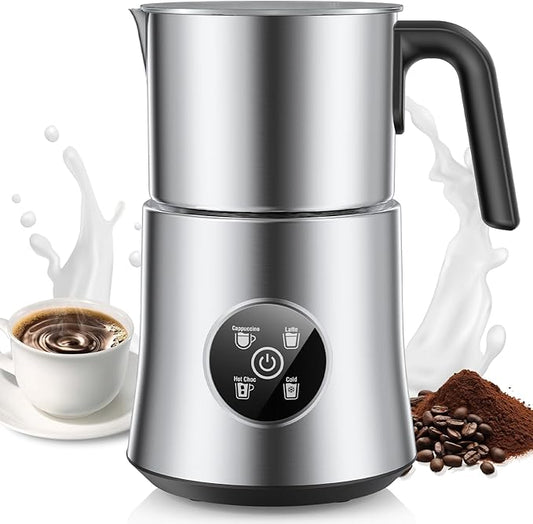 Milk Frother and Steamer, Electric Frother for Coffee with 304 Stainless Steel Jug, One-Click Operation, 17.6oz and Visual Lid