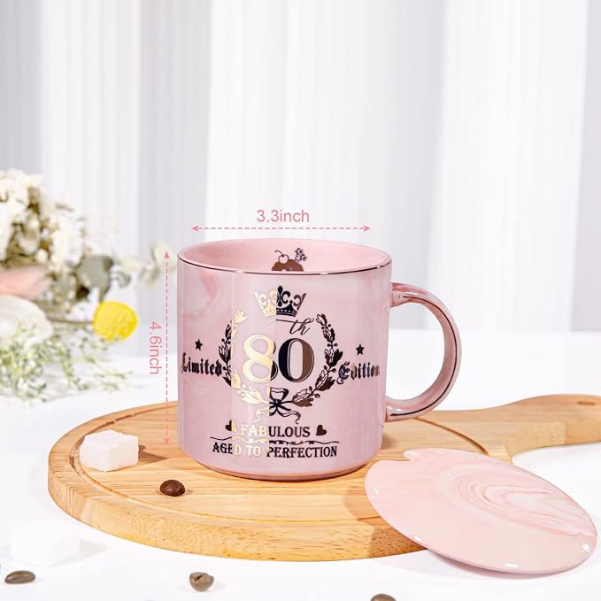Biching 80th Birthday Gifts for Women, 14oz Pink Coffee Mug with Gold Pattern, Best Gifts for 80 Year Old Grandma, Mom, Sister, Friend, Fabulous 80 Limited Edition, 1946 Birthday Gifts for Women | Best Gifts for 80 Year Old Grandma, Mom, Sister, Friend... - Image 2