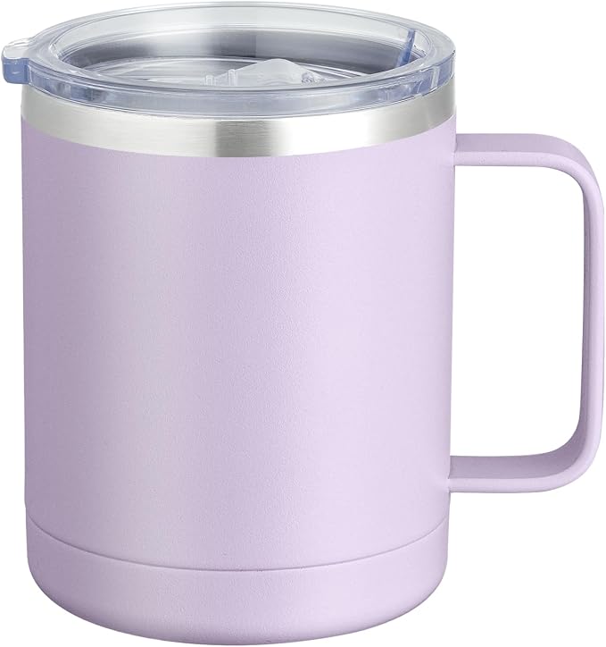 MEWAY 12oz Coffee Mug With Handle and Sliding Lid,Stainless Steel Travel Tumbler Cup with Handle,Double Wall Vacuum Insulated Camping Cup for Hot & Cold Drinks Tea (Lilac,Set of 1) by MEWAY