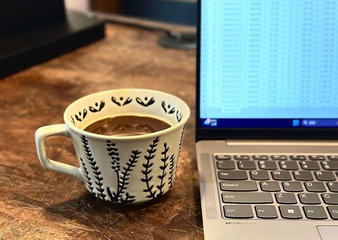 Handmade 12oz Coffee Mugs, Ceramic Coffee Mugs with Leaves Patterns for Man, Woman Modern Coffee Mug for Latte Cappuccino Cocoa, Dishwasher Microwave Safe, Stoneware Cup, Special Gifts, Lavender - Image 3