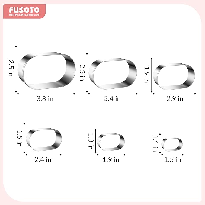 6PCS Ellipse Cookie Cutters Set, Stainless Steel Kitchen Baking Supplies, for Biscuit, Homemade Cookies, Cake Decorating, Geometric Cookie Cutter, (1.5", 2", 2.5", 3", 3.5", 4"), Ellipse