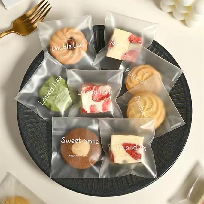 100 Pcs Frosted Semi-Transparent OPP Bags with Cute English Printing, Suitable for Packaging Cookies, Chocolate, Candy, Desserts, Snack Packs, Bread Bags, Self-Adhesive Bags, Gift Bags, Mini OPP Bags (3.9×3.9 in) - Image 6