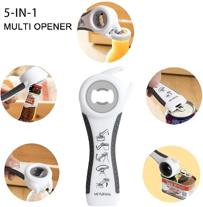 Jar Opener Bottle Opener for Weak Hands, 5 in 1 Multi-Function Can Opener Bottle Opener Kit with Silicone Handle Easy to Use for Children, Elderly and Arthritis Sufferers (White) - Image 6