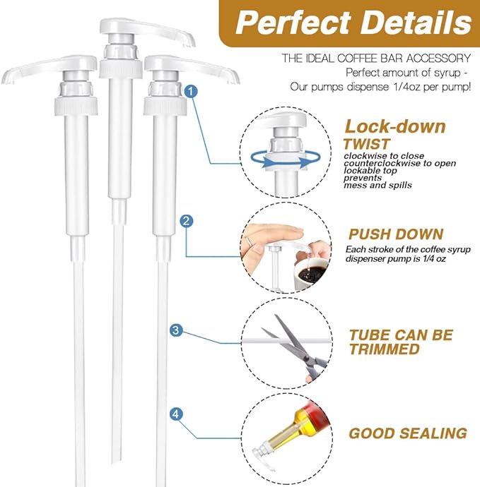 16 Packs White Coffee Syrup Pump Dispenser, Compatible with 25.4 Oz/750ml Bottles, Great for Home & Coffee Bar Drinking Mixes, Tea, Beverage, Cocktails, Plus Spoons(5.23")