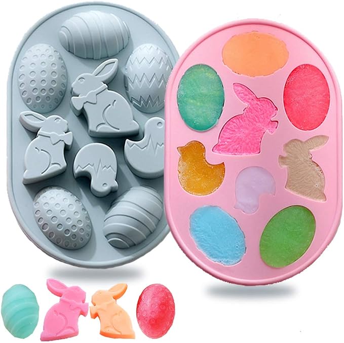 2Pack Easter Rabbit Bunny Egg Silicone Molds, 3D Easter-theme Baking Mould Tray DIY Baking Tool for Chocolate Cake Dessert Candy Mousse Pastry Soap by BENEKIY