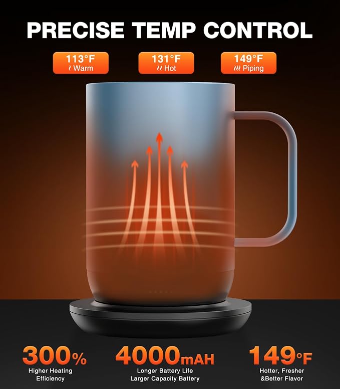 Kepwam Self-Heating Coffee Mug T1-16oz, Fast Heating Rechargeable Heated Coffee Mug, Smart Mug with App & Button Control, Ideal Gift for Coffee Lovers & Hot Drink Enthusiasts - Image 2