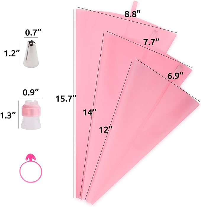 SNAIL GARDEN Silicone Pastry Bags Set - with Two-Color Icing Bags, 3 Sizes (12"+14"+16") Reusable Piping Bags, Frosting Bags with 11 Couplers+11 Frosting Bag Ties+5 Decorating Tips for Cake Cupcake