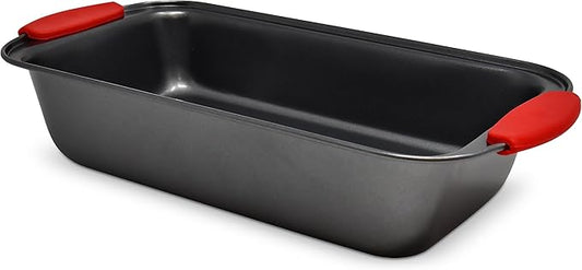 PERLLI Nonstick Loaf Pan with Silicone Grip Handles 11.75" x 6" High-Carbon Steel Bakeware for Baking Bread Cake Broiling Roasting Meat, Oven Safe (446°F)