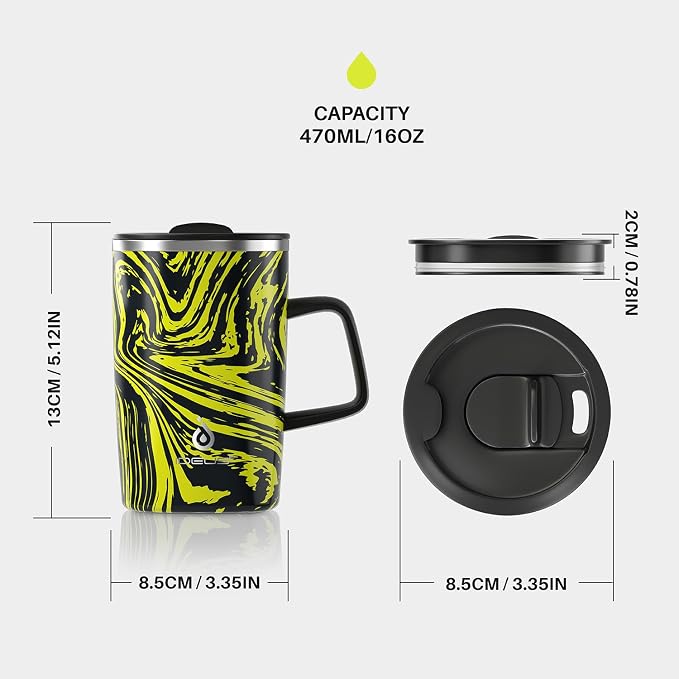 Ideus 16 oz Insulated Stainless Steel Coffee Mug with Lid, Yellow Zebra | Perfect for home, office, or daily use| Easy to clean wide mouth| Sweat-proof| On the go - Image 6