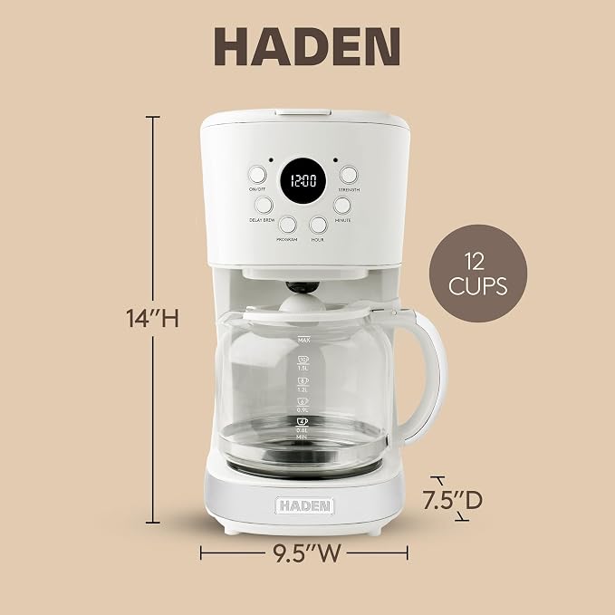 HADEN Coffee Machine, 12 Cup Programmable Drip Coffee Maker | with Auto Shut-Off Function and Reusable Washable Water Filter, Ivory & Chrome - Image 4