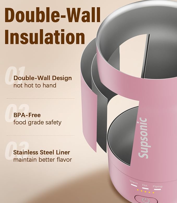 Supsonic - 14oz Heated Coffee Mug, Self-Heating Travel Mug with 3-Temp Settings, Insulated Stainless Steel Constant Temperature Heating Mug for Beverage, Smart Heating Portable Coffee Mug | S1 - Image 6