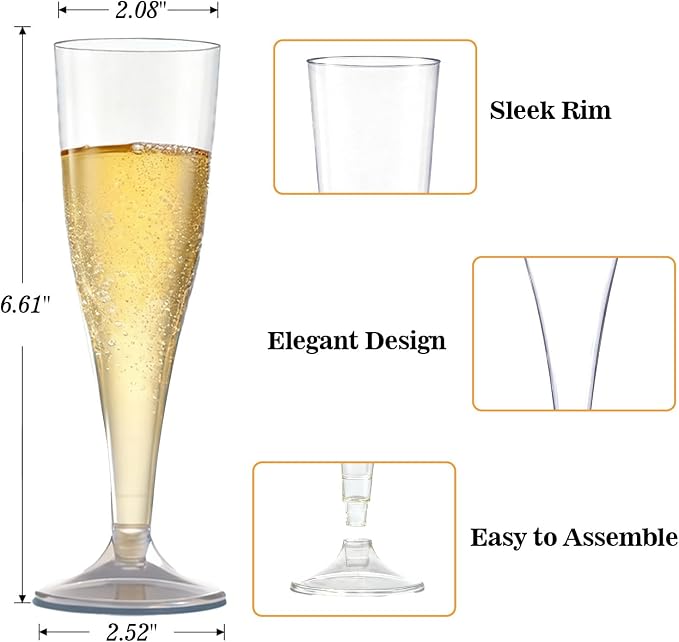 Bestluck 100Pack 4.5oz Clear Champagne Flutes Plastic | Plastic Disposable Stemware, Disposable Champagne Flutes for Party, Mimosa Bar, Wedding, Anniversary and Graduation - Image 3