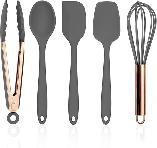 COOK WITH COLOR Silicone Cooking Utensils, Kitchen Utensil Set, Easy to Clean Silicone Kitchen Utensils, Cooking Utensils for Nonstick Cookware, Kitchen Gadgets Set, Standard, Gray