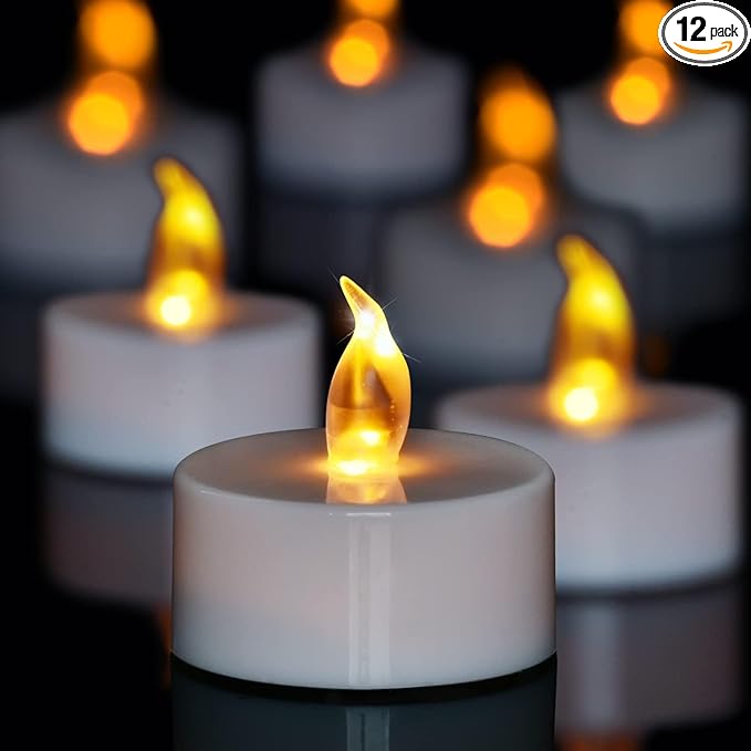 Tea Lights Battery Operated Candles LED Tea Lights Flameless Candles 200+ Hours Flickering Fake Tealights for Sweetest Day Wedding Home Decorations Party (Warm Yellow, 12 Pack) by Candlium