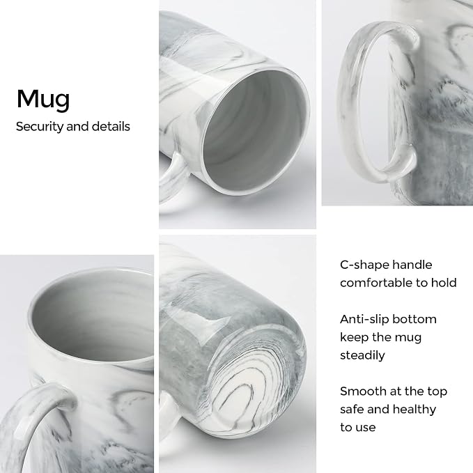 14 OZ Marble Coffee Mugs, M068 Novelty Marble Ceramic Cup for Home and Office, Microwave Dishwasher Safe, Set of 4, Gray - Image 6