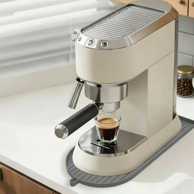 Silicone Machine Pad Coffee Station Mat Beverage Spill Tray Flexible Material Raised Lip Ribbed Drainage Suitable for Coffee Shop, Off-white - Image 3