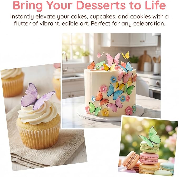 48 Pcs Edible Rice Wafer Paper Butterflies – 6 Colors– Gluten-Free Cake Decorating Toppers for Baking, Cupcakes, Cookies, and Desserts - Image 5
