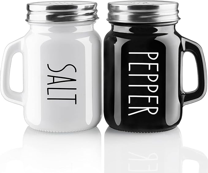 Salt and Pepper Shakers Set, ZOSUJO 4 oz Cute Salt Pepper Shaker, Kitchen Decor for Home Restaurants Wedding, Glass Black White Sets with Stainless Steel Lids by ZOSUJO