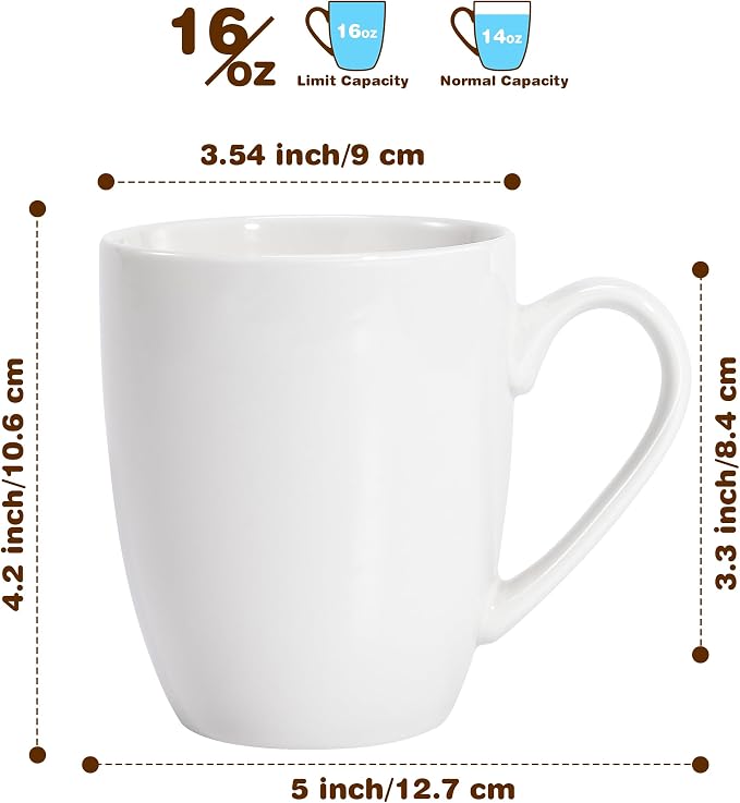 Urbanstrive 16 oz Large Coffee Mugs Ceramic Coffee Mug White Coffee Cups Tea Cups Idea Gift for Women Men House Warming Gifts New Home Office, White 1 Pack - Image 2