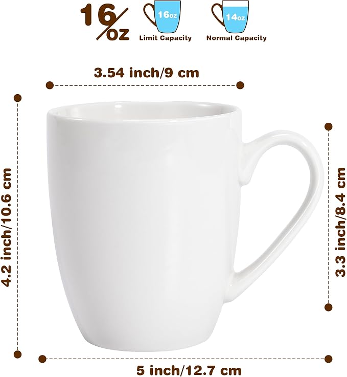 Urbanstrive 16 oz Large Coffee Mugs Set of 6 Ceramic Coffee Mug White Coffee Cups Tea Cups Idea Gift for Women Men House Warming Gifts New Home Office, White 6 Pack - Image 2