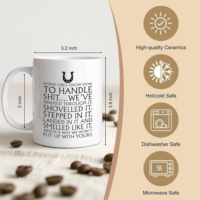 Horse Girls Know How To Handle 11oz Double-Sided Ceramic Mug, Funny Equestrian Coffee Mug for Women, Christmas Thanksgiving Cowgirl Coffee Cup, Office Gifts for Riders Horse Lovers Cowgirls - Image 2