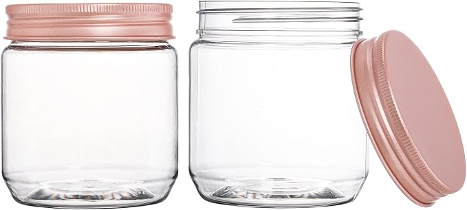 Fasmov 25 Pack 8 Ounce Clear Plastic Jars Containers with Rose Gold Lids, Round Empty Plastic Slime Storage Containers for Kitchen & Household Storage - BPA Free - Image 3