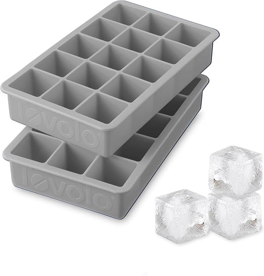 Tovolo Silicone Ice Cube Tray Oyster Gray Pack of 2 BPA Free Ice Tray Mold for Coffee Drinks Cocktails, Dishwasher Safe Easy Release Perfect 1 Inch Cube Ice Tray for Whiskey Bourbon Spirits