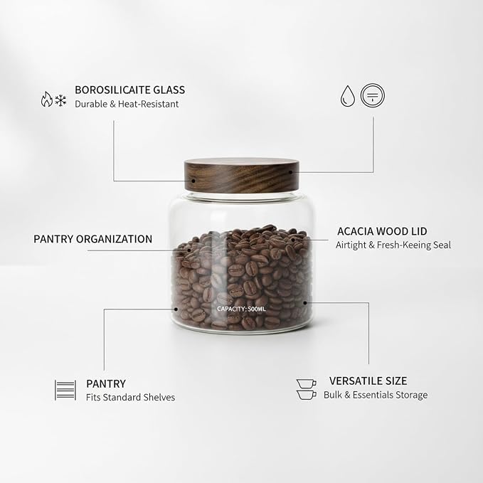Easy-Access Borosilicate Glass Jar with Acacia Wood Lid for Quick Pantry Organization - Image 5